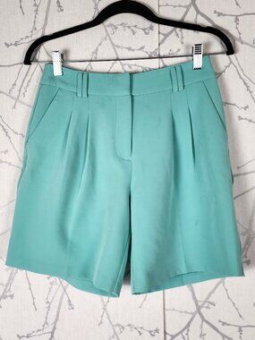 Suzy Shier Mint Green Crepe Stretch High Rise Pleated Shorts